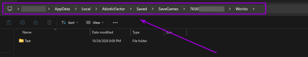 Viewing and copying the full local Worlds directory path in Windows Explorer