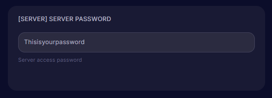 Entering the desired server access password into the Server Password field
