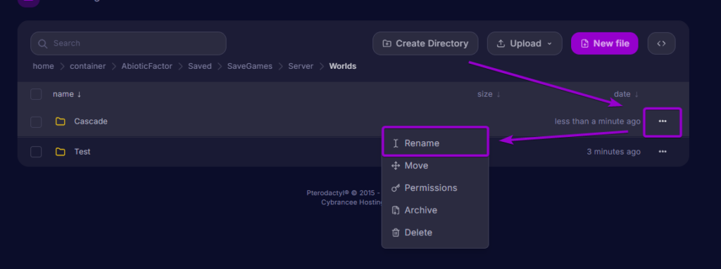 Opening the options menu on the Cascade folder and selecting Rename