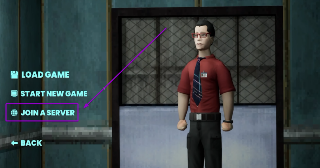Selecting the Join a Server option from the facility menu