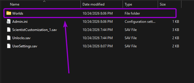 Selecting the Worlds folder inside the Steam ID save directory