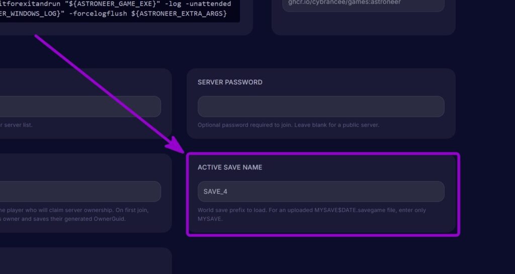 'Active Save Name' variable outlined with arrow
